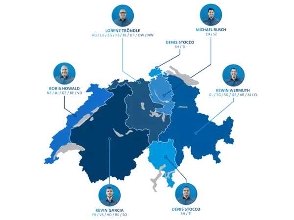 SCHUNK – Carte des zones du service commercial en Suisse