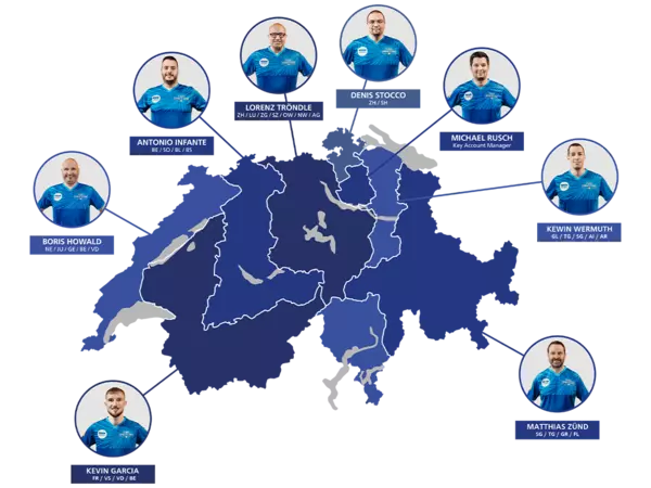 SCHUNK – Carte des zones du service commercial en Suisse